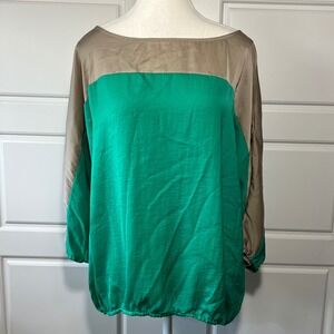 Banana Republic Color Block Flowy Blouse Green Beige Long‎ Sleeve Medium